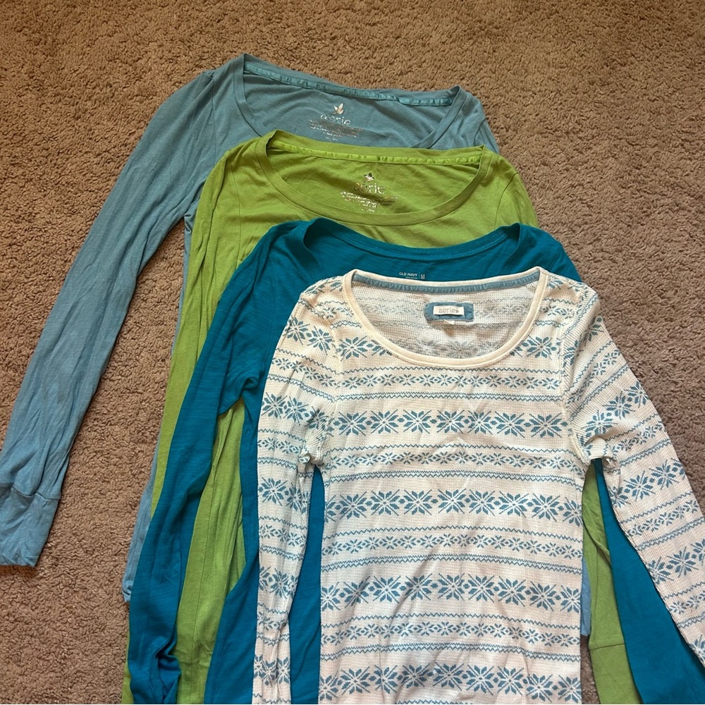 Women's Long-Sleeve Layering Tees Blue, Green & Patterned Medium Aerie Old Navy